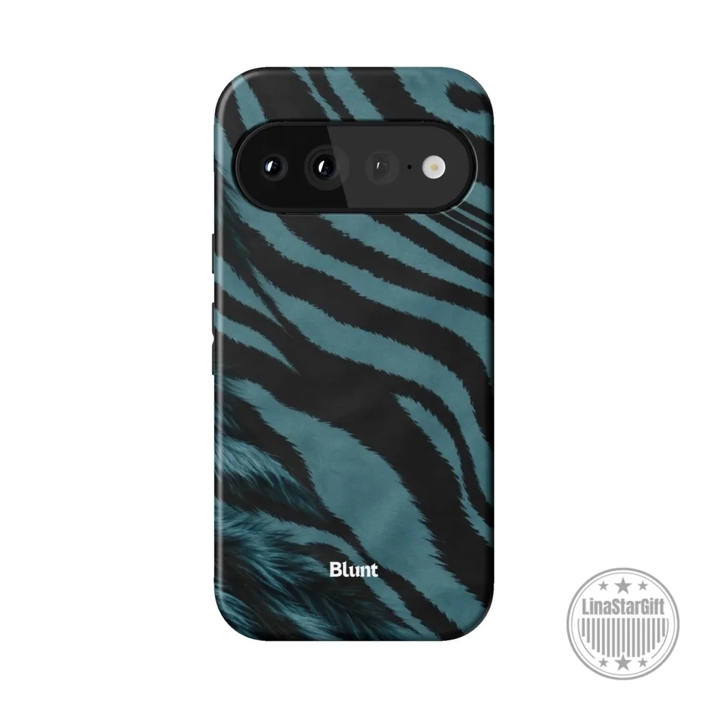 Blue Tiger Stripe Pixel Phone Case with Blunt Logo Design Blue Tiger Stripe Pixel Phone Case with Blunt Logo Design