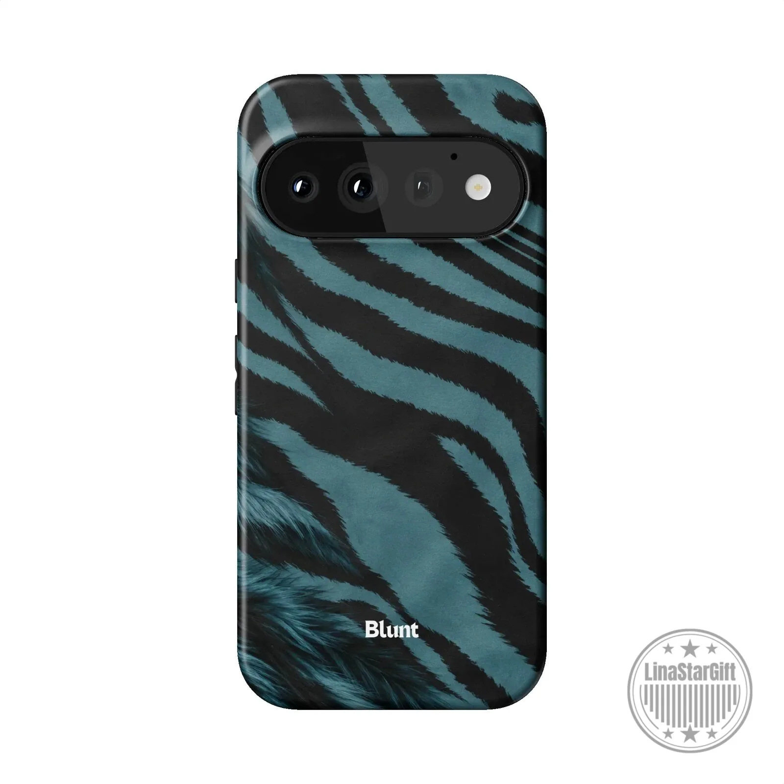 Blue Tiger Stripe Pixel Phone Case with Blunt Logo Design 11 Blue Tiger Stripe Pixel Phone Case with Blunt Logo Design