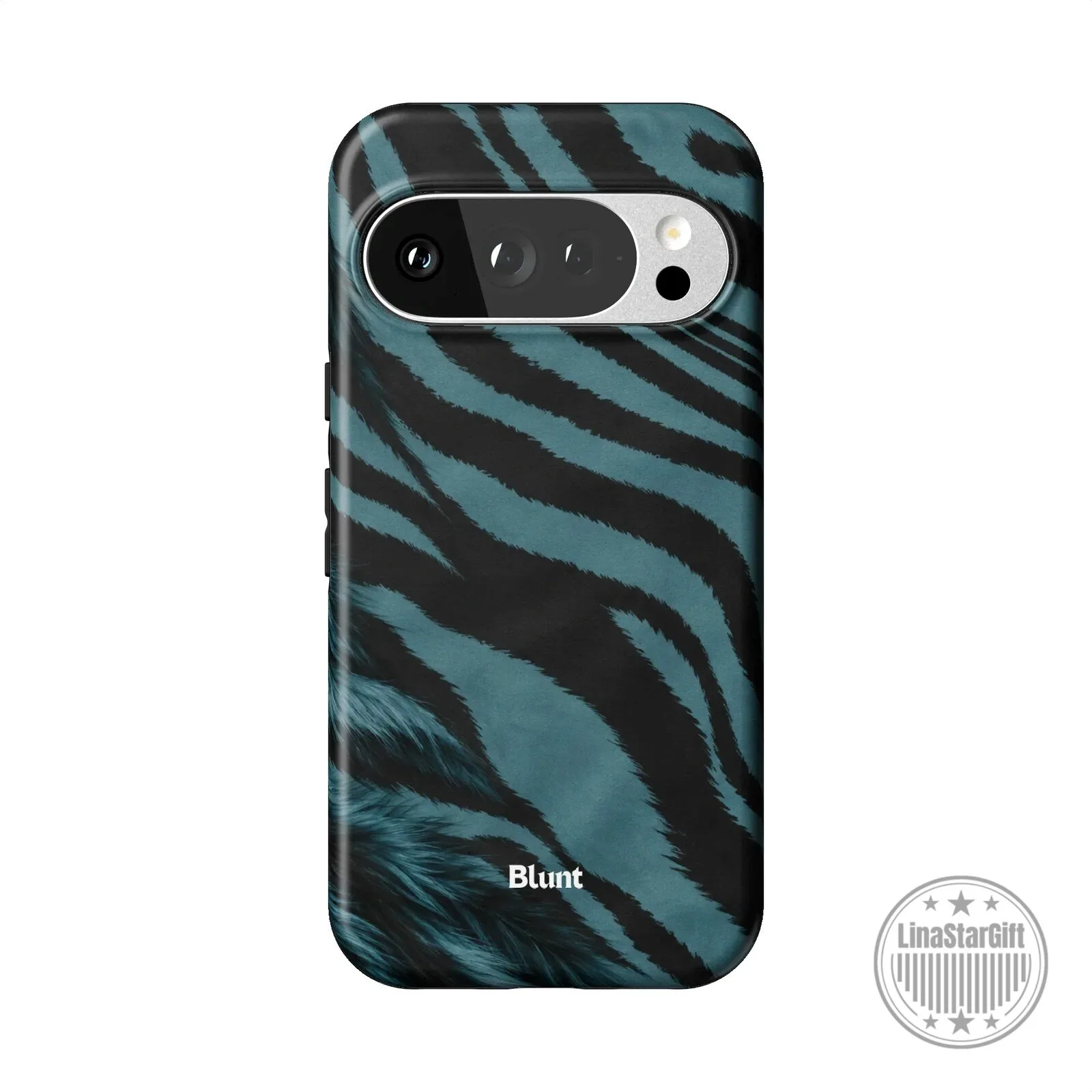 Blue Tiger Stripe Pixel Phone Case with Blunt Logo Design 14 Blue Tiger Stripe Pixel Phone Case with Blunt Logo Design