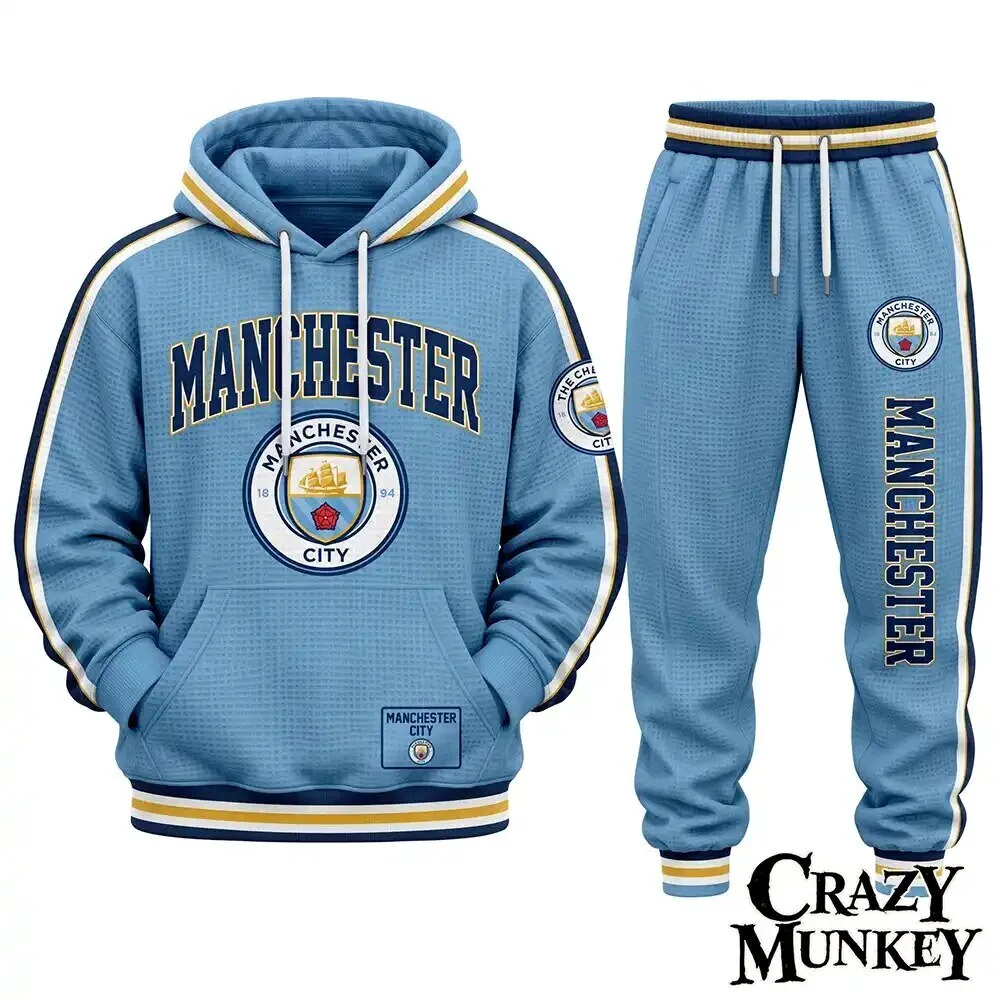Manchester City Sky Blue Football Waffle Hoodie Sweatpants Set | Apparel