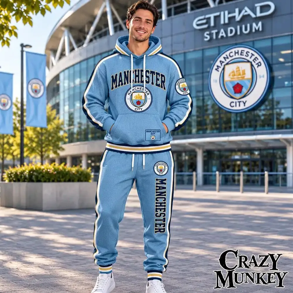 Manchester City Sky Blue Football Waffle Hoodie Sweatpants Set | Apparel 3 Manchester City Sky Blue Football Waffle Hoodie Sweatpants Set | Apparel
