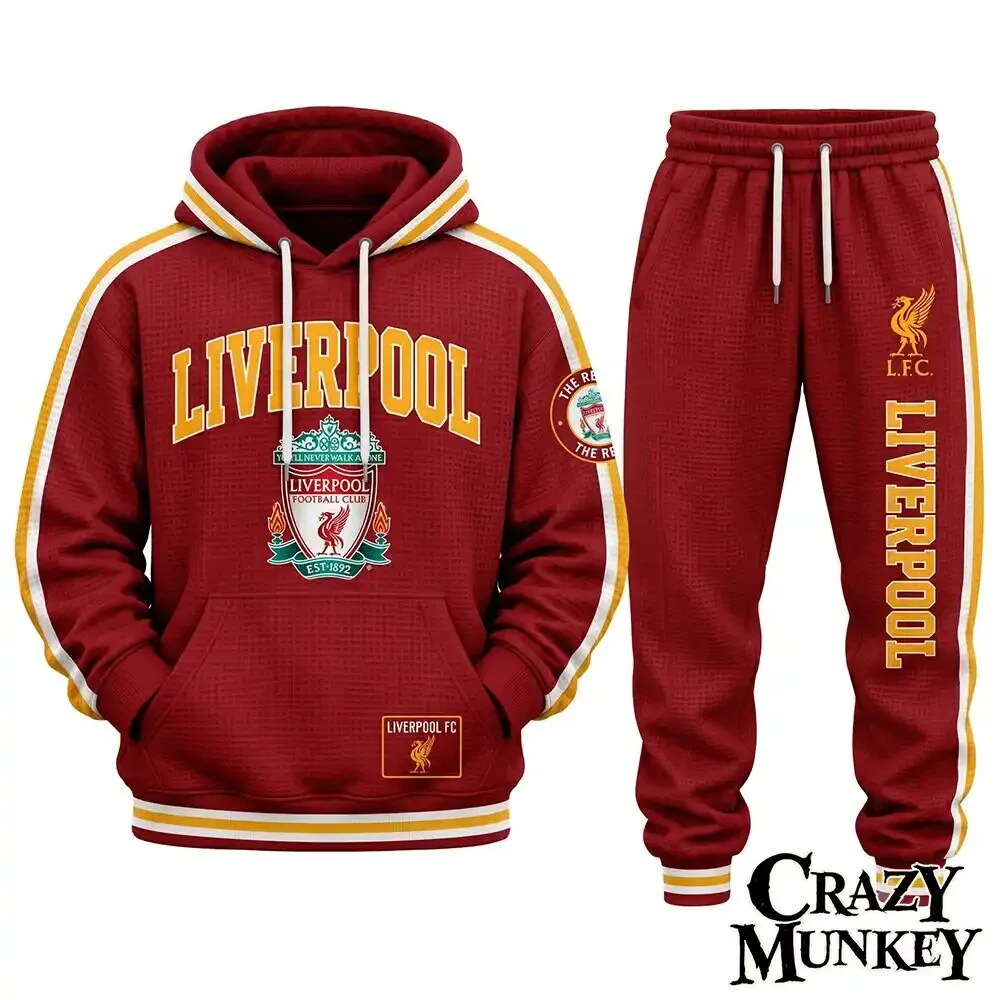 Liverpool FC Red Football Waffle Hoodie Sweatpants Set | Apparel