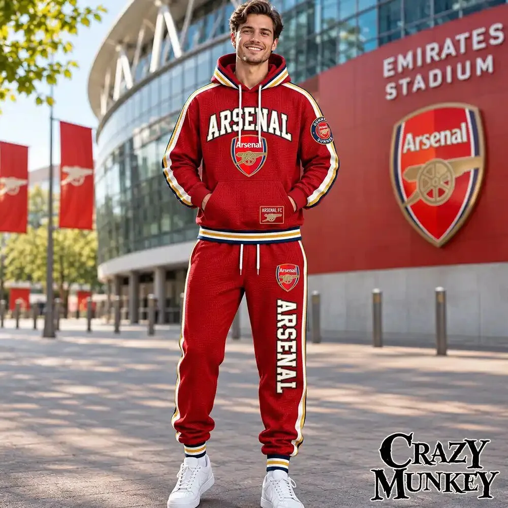 Arsenal FC Red Football Waffle Hoodie Sweatpants Set | Apparel 3 Arsenal FC Red Football Waffle Hoodie Sweatpants Set | Apparel