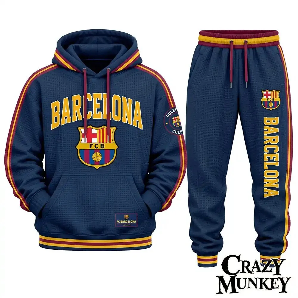 FC Barcelona Navy Blue Waffle Hoodie Sweatpants Set | Apparel