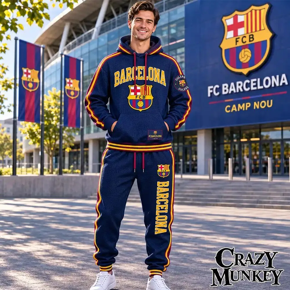 FC Barcelona Navy Blue Waffle Hoodie Sweatpants Set | Apparel 3 FC Barcelona Navy Blue Waffle Hoodie Sweatpants Set | Apparel