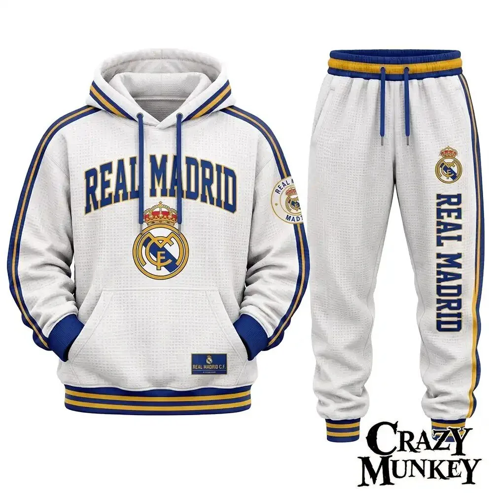 Real Madrid White Blue Waffle Hoodie Sweatpants Set | Apparel