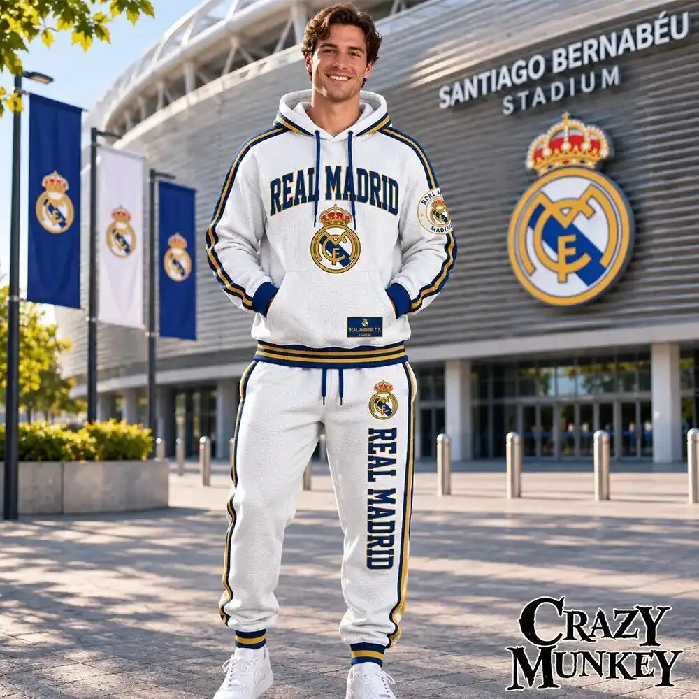 Real Madrid White Blue Waffle Hoodie Sweatpants Set | Apparel 3 Real Madrid White Blue Waffle Hoodie Sweatpants Set | Apparel