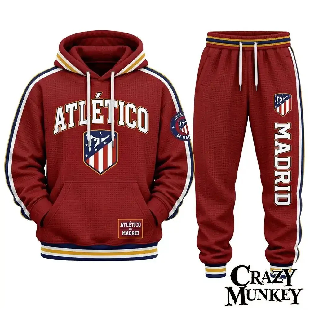 Atletico Madrid Burgundy Red Waffle Hoodie Sweatpants Set | Apparel
