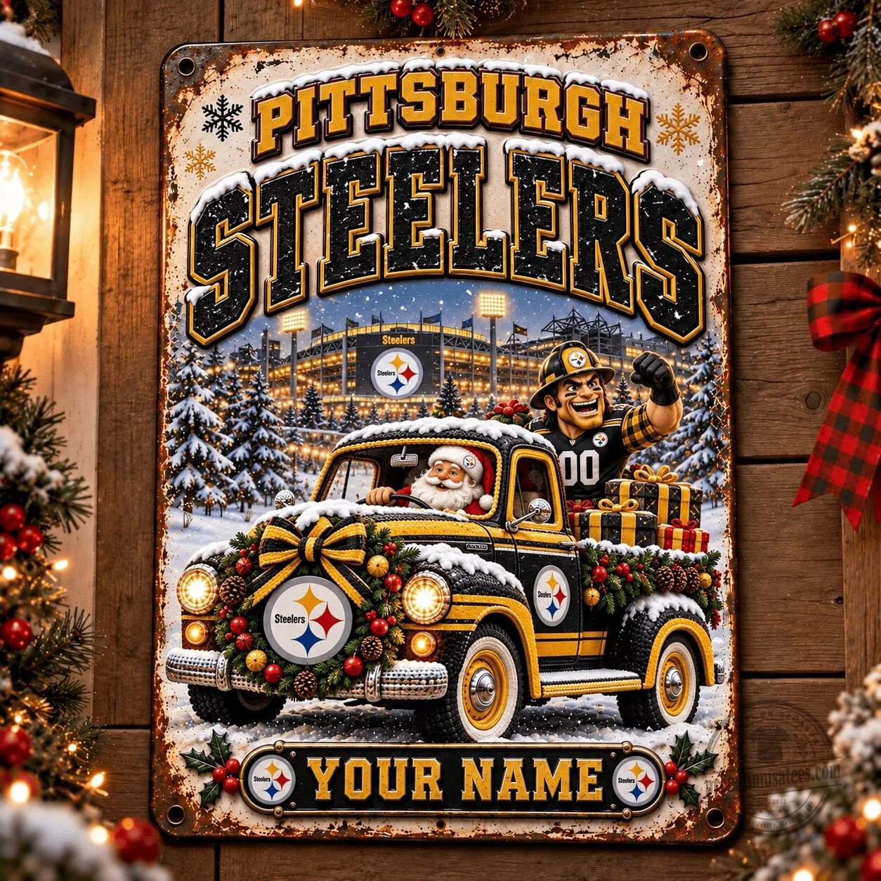 Pittsburgh Steelers Christmas Santa Driving Truck Custom Metal Sign 1 Pittsburgh Steelers Christmas Santa Driving Truck Custom Metal Sign