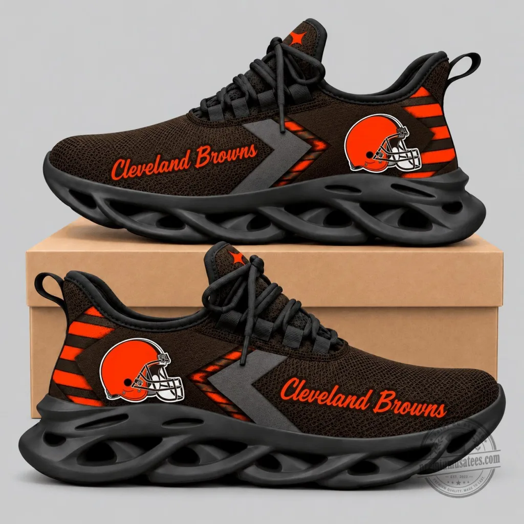 Script Wordmark Wave Sole Sneakers for Cleveland Browns in the NFL Script Wordmark Wave Sole Sneakers for Cleveland Browns in the NFL